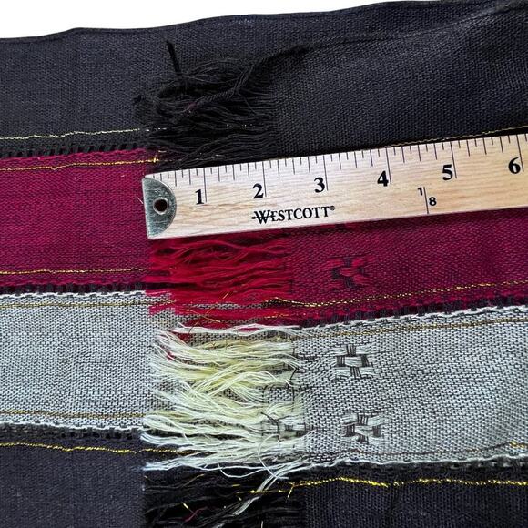 Holiday Decor Fringed Table Runner Cream Maroon Brown L70" W21.75" Fringe 2.25" - Picture 10 of 10